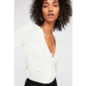 Free People Maise Corset puff sleeve office crisp Ivory Top XS